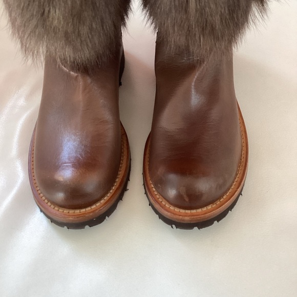NEW Brunello Cucinelli Brown Leather Fur Boots 6 - Picture 5 of 14
